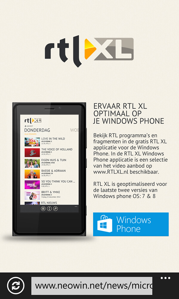 RTL XL Windows phone